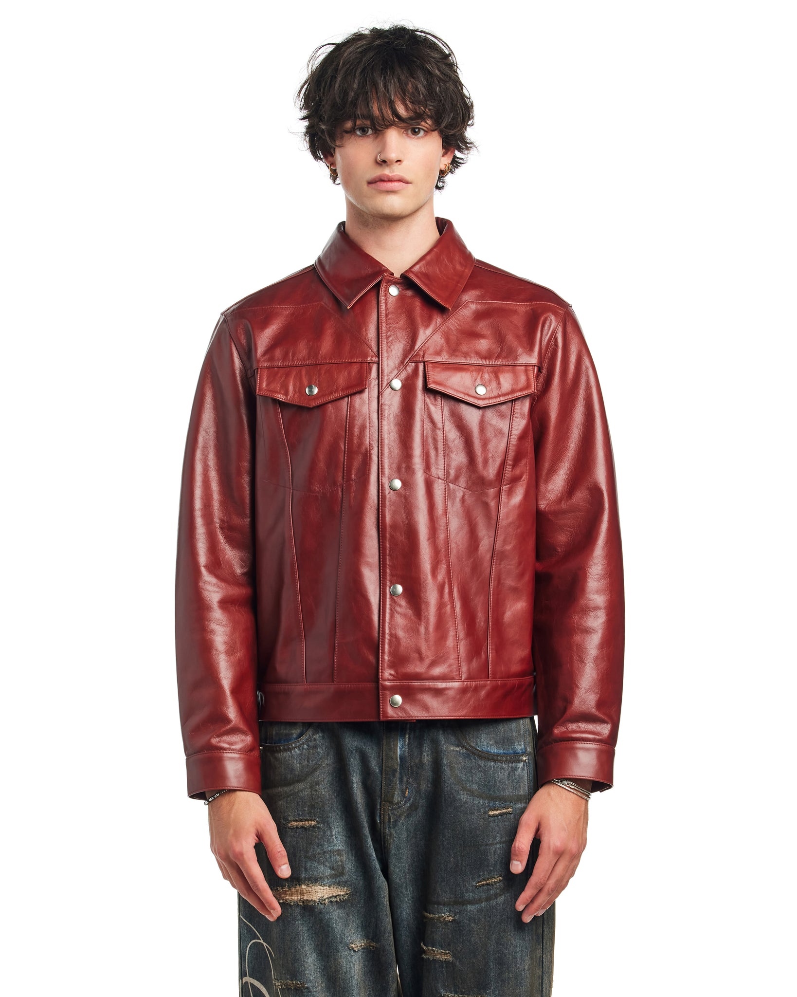 STAR LEATHER TRUCKER JACKET