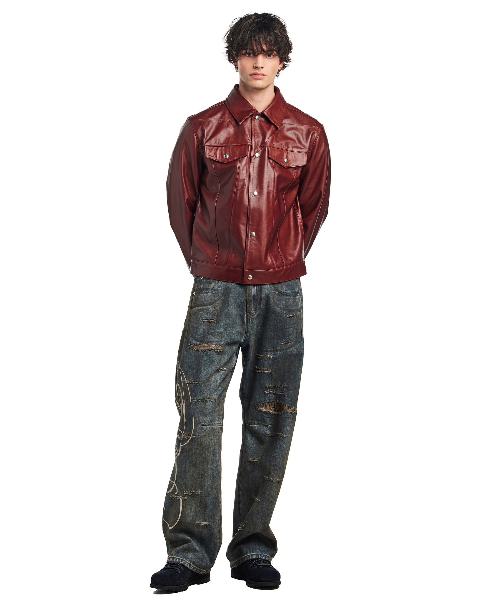 STAR LEATHER TRUCKER JACKET