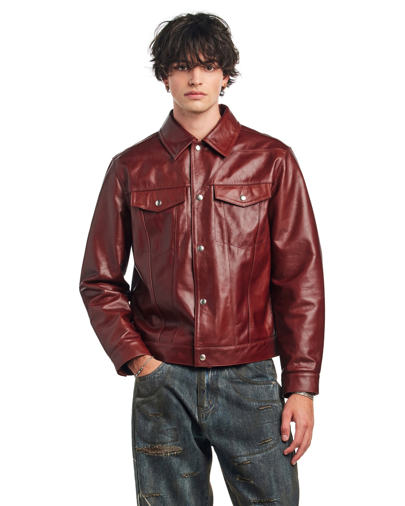 STAR LEATHER TRUCKER JACKET