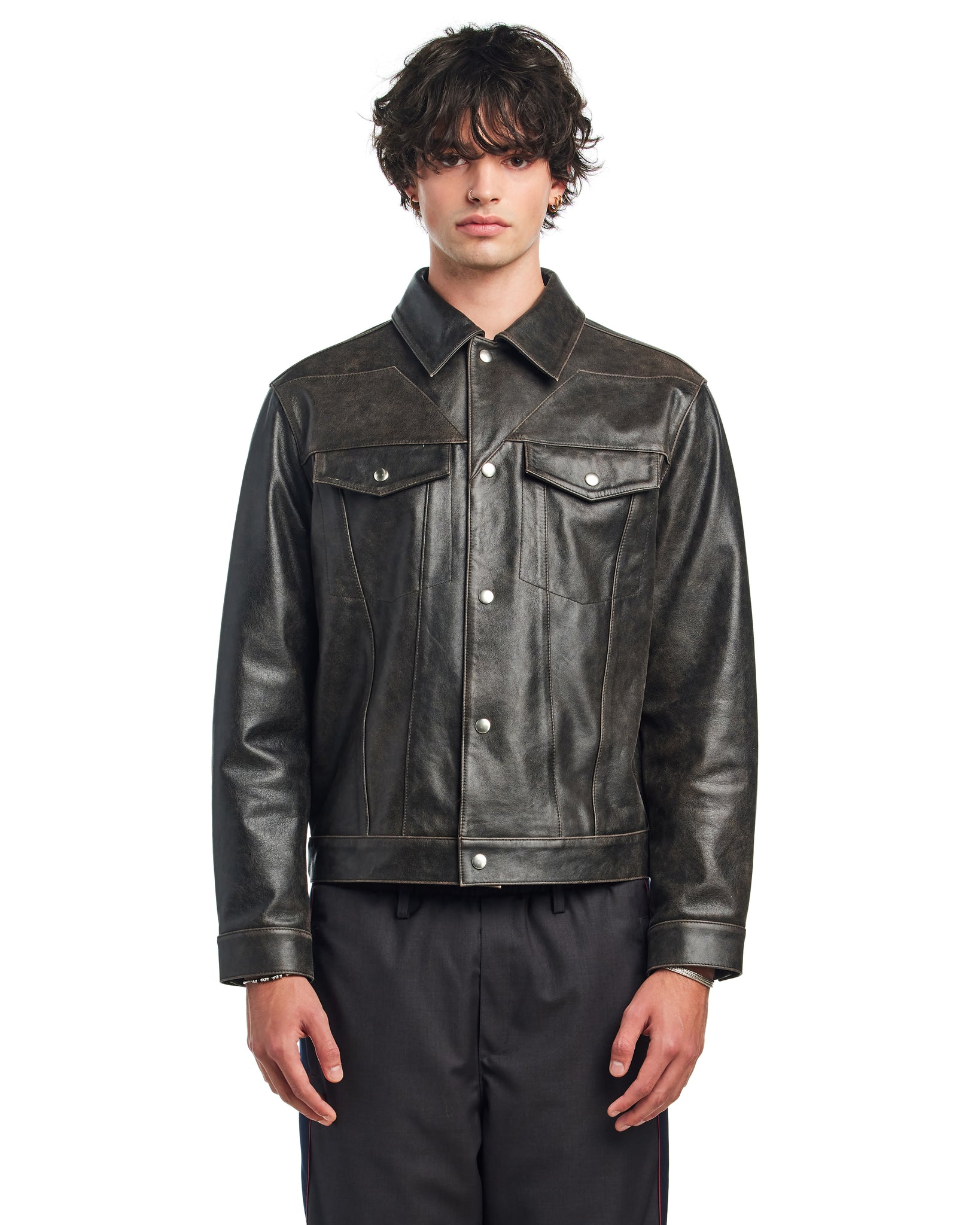 STAR LEATHER TRUCKER JACKET