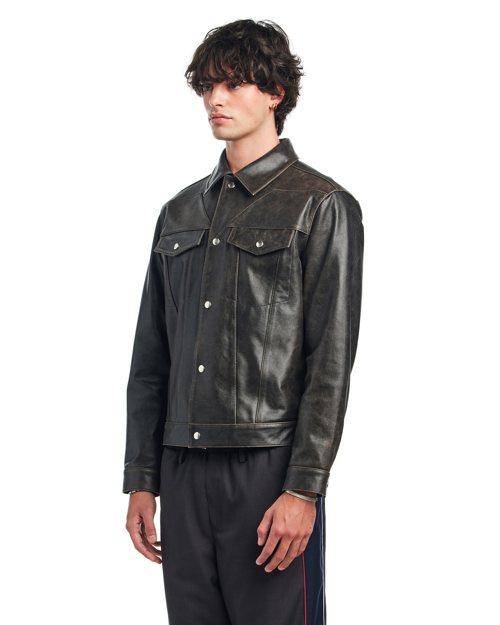 STAR LEATHER TRUCKER JACKET