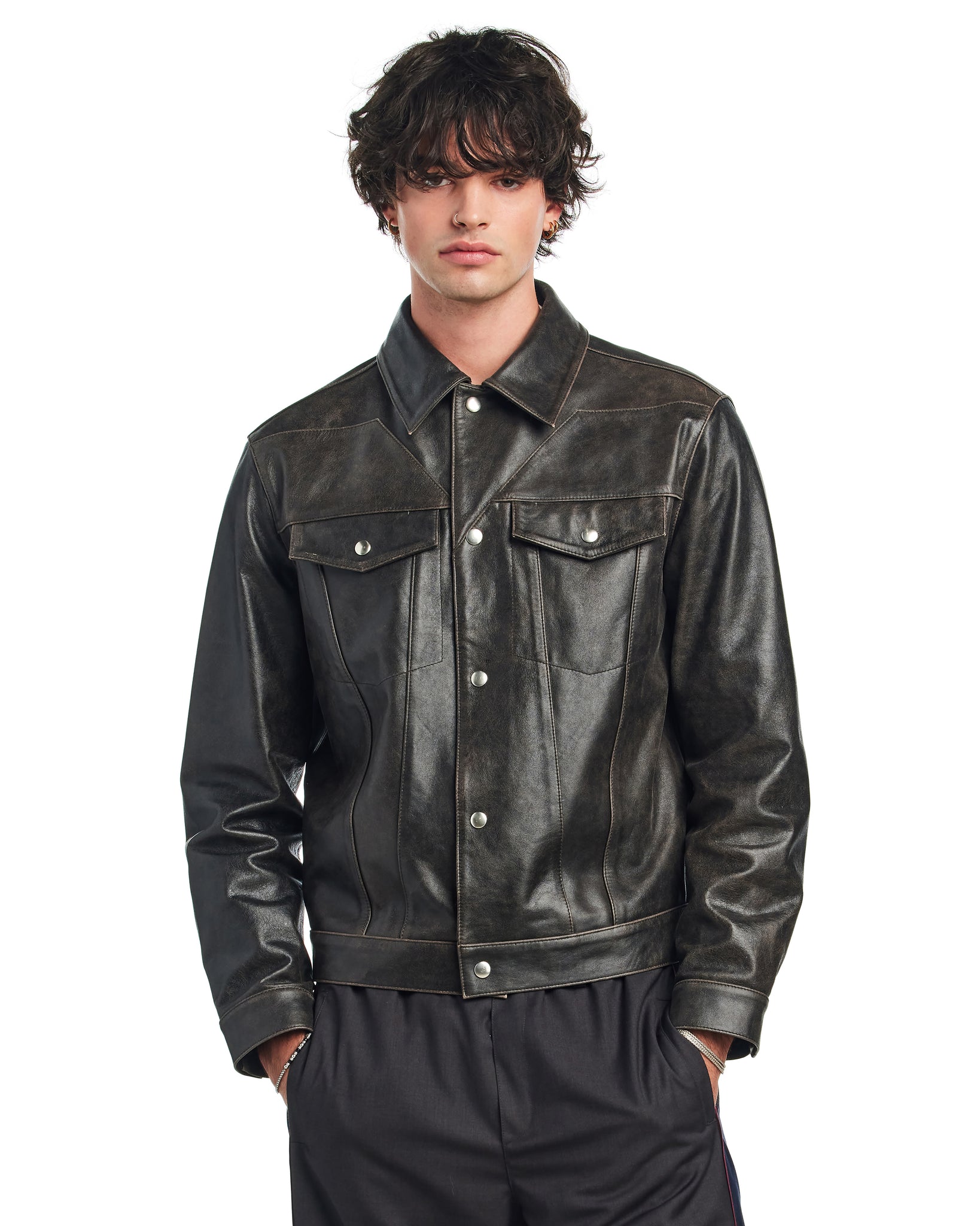 STAR LEATHER TRUCKER JACKET