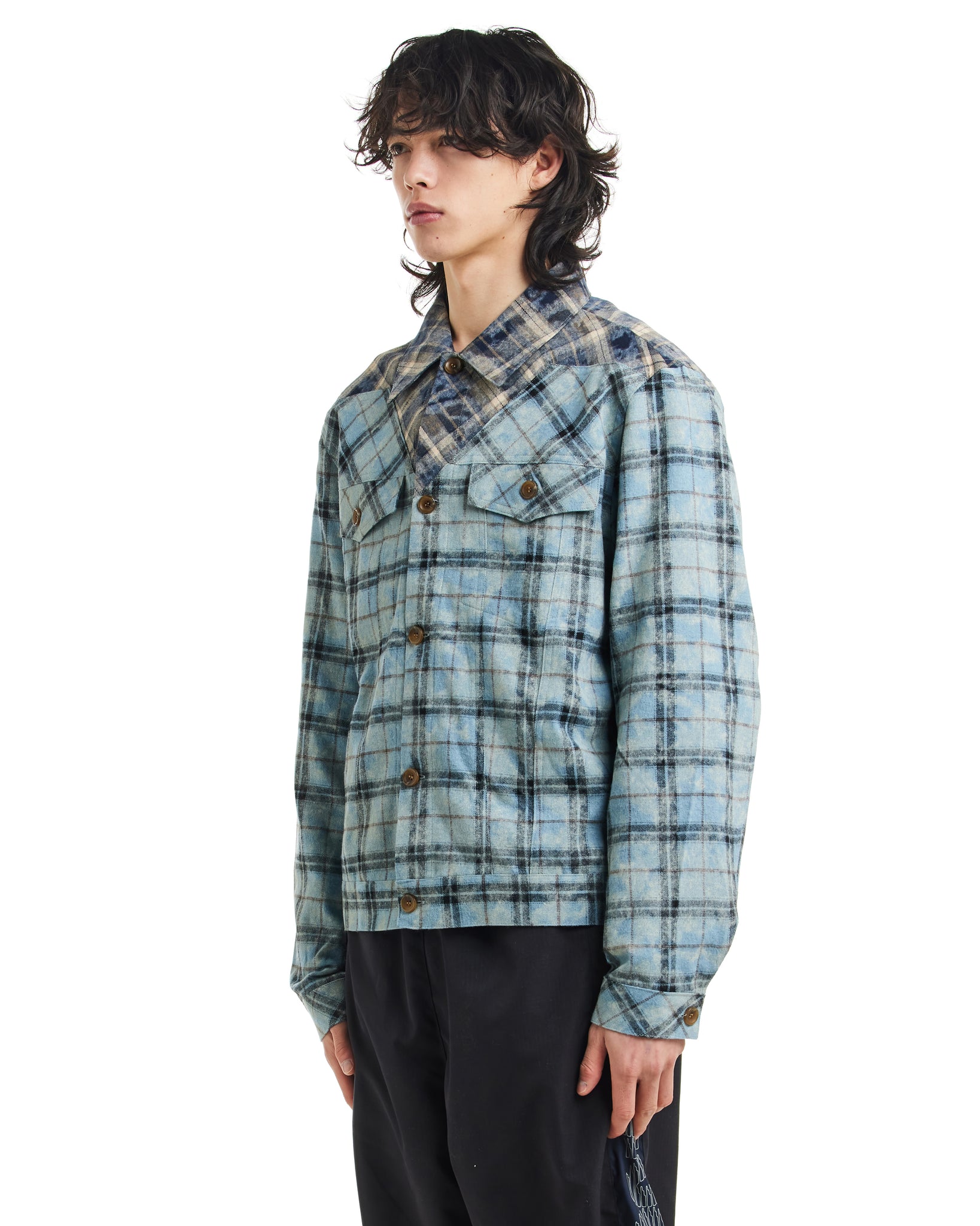 WASHED TARTAN TRUCKER SHIRT JACKET