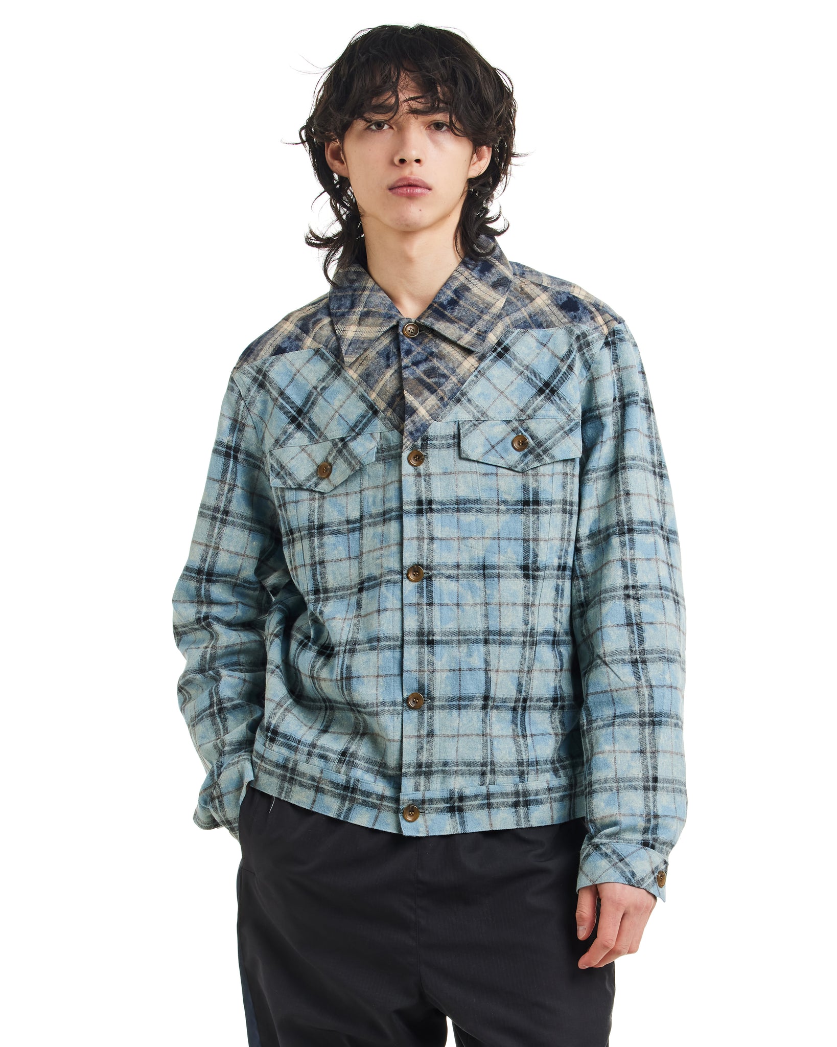 WASHED TARTAN TRUCKER SHIRT JACKET